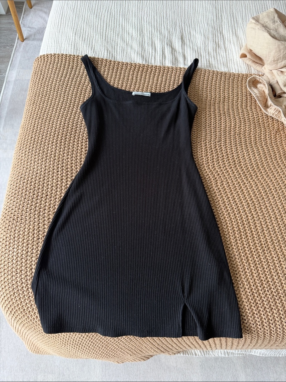 Reformation Black Ribbed Slip Dress